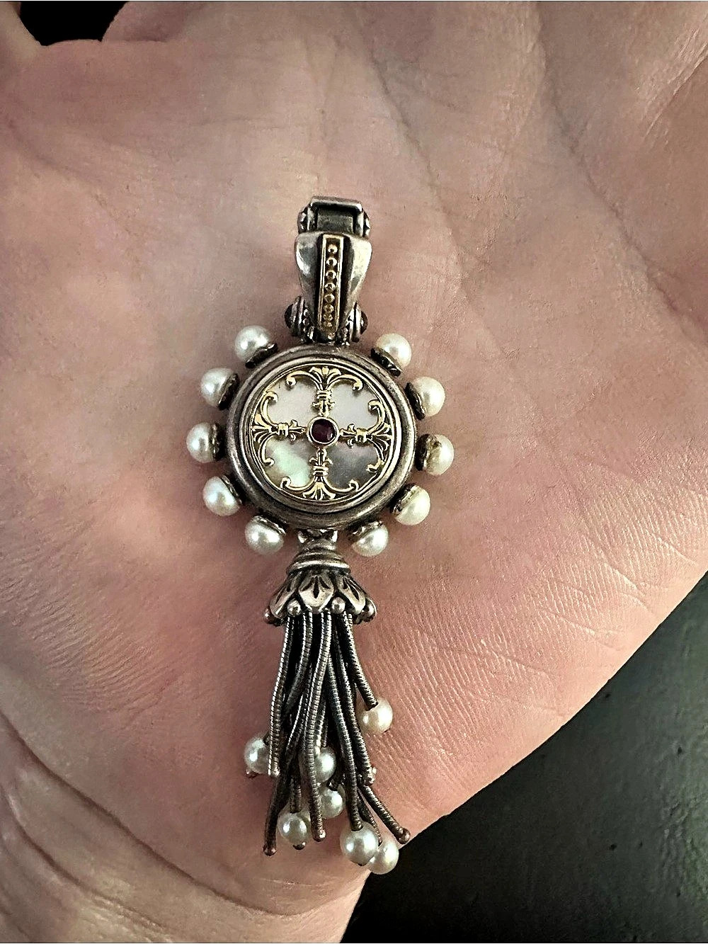 Konstantino Sterling Silver and 18K Yellow Gold Mother of Pearl Tassel Pendant